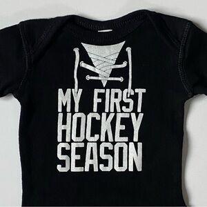 My First Hockey Season One Piece Size Newborn Baby Boys Girls Black Faux Laces